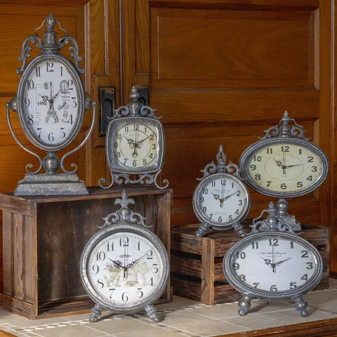 Vintage French Style Aged Metallic Table Clocks Cover