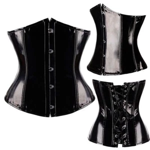 VInyl Gorset Czarny Pod biustem PVC Gorset Talia Trampki Elastyczne Plus Size Zamek błyskawiczny - Zdjęcie 1 z 13