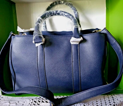 Bolso de hombro JUST FAB azul imitación cuero GRANDE con correa 3 compartimentos Foto 1 de 4