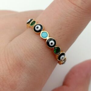 Enamel Turkish evil eye jewelry ring Gold color rainbow cz women finger rings