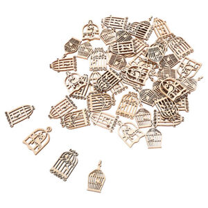  50 Pcs/Pack Vintage Bird Cage Charm Hollow Connector Wooden