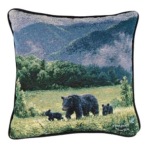 BEAR FAMILY TEXTURED TAPESTRY THROW PILLOW - 17" SQUARE - Picture 1 of 1