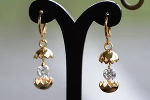 AamiraA 18K Gold Plated Eggshell Zircon AAA+ Designer Brass Earrings Dangles - Picture 1 of 8