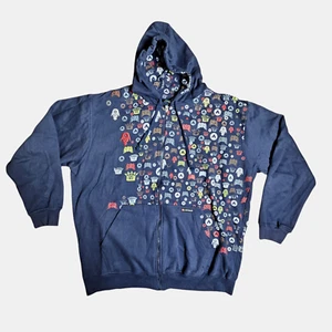 Airwalk Skull Logo Y2K VTG Print Full Zip Hoodie Sweatshirt Pockets Navy Mens XL - Picture 1 of 9