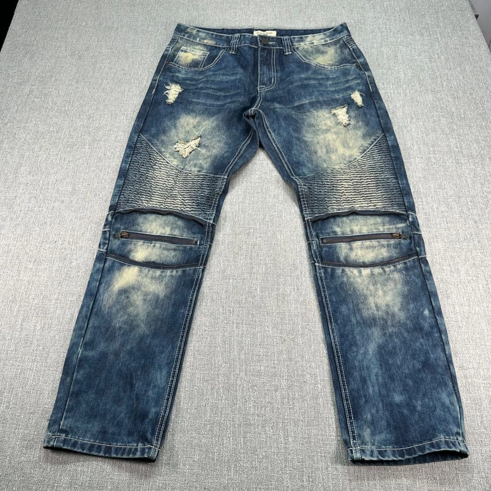 Pantalones de mezclilla Smoke Rise para hombre 36x30 azul motociclista ajustados rectos desgastados Foto 1 de 4
