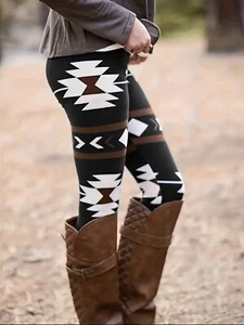 Women’s Sz 2XL Boho Chic Geometric Bold Print Skinny Stretch Western Leggings - Picture 1 of 4