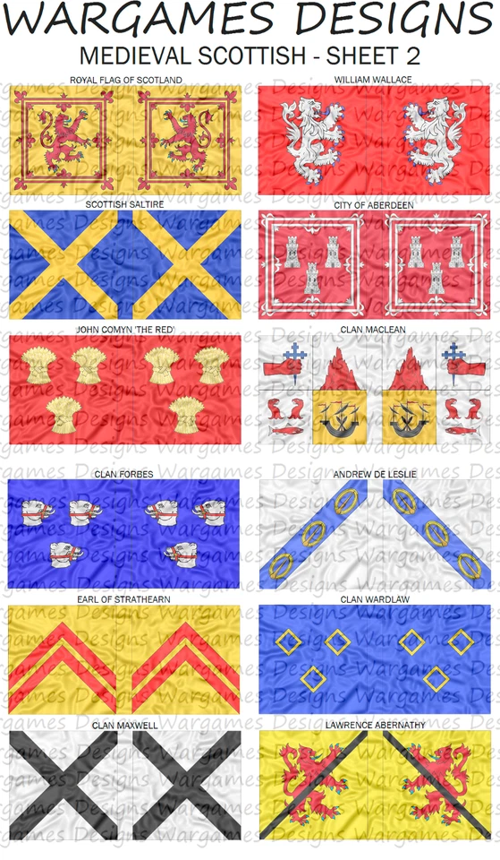 6mm Medieval Scots Flags - Sheet 2 - Pike & Shotte, FOG, DBR, Impetus, Baroque - Image 1 of 1