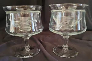 Set of 2 VTG Shrimp Cocktail Caviar Etched Cut Wheat Footed Glasses w/Liners - Picture 1 of 4