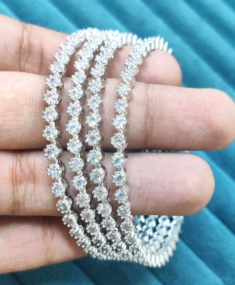 Designer AD CZ Indian Ethnic Wedding Silver Plated Bollywood Bridal 2'6... - Immagine 1 di 4