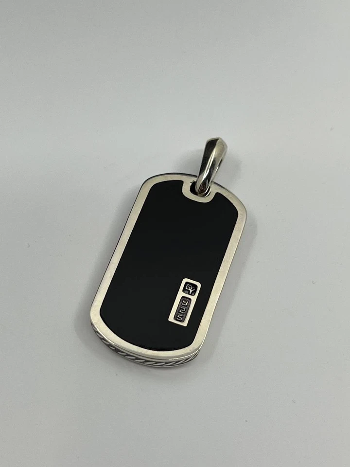 Auténtico David Yurman Hombre Etiqueta de Perro Colgante Negro Ónix Plata de Ley Foto 1 de 4