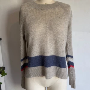 White & Warren Kaschmir gestreifter Rundhalsausschnitt Strickpullover-Größe XS-grau/marine/rot $ 465 - Bild 1 von 14