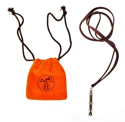 Nuevo Auténtico Collar HERMES Acero Inoxidable Silbato Cuero Marrón Francia Foto 1 de 4