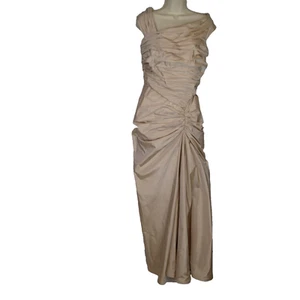 Tadashi 100% Silk Ruched One Shoulder Formal Dress Gown sz 6 beige maxi - Picture 1 of 21