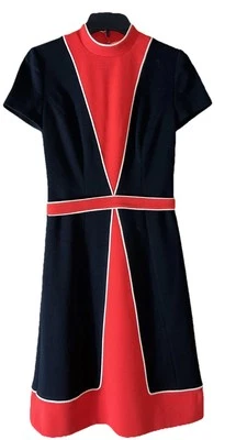 Vestido Midi De Colección Años 50 60 Tejido Lana Bloques de Color S Negro Rojo Blanco Mod Hecho a Mano Forrado Foto 1 de 4