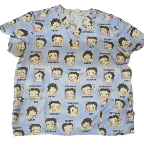Vintage Y2K Betty Boop Pic Attitude Shy Modest Scrubs Pockets Women's Size XL/1X - Picture 1 of 3