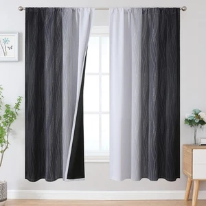 Black and White Blackout Curtains 72 Inch Length 2 Panels Set, Room Darkening... - Picture 1 of 9