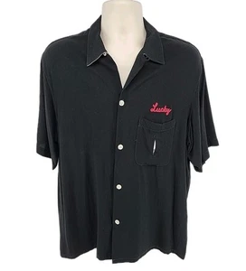 Lucky Brand Dragons Bowling Shirt Sz L Black Bowl a Rama Montesano USA Lounge - Picture 1 of 11