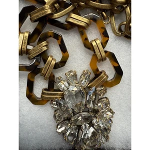 J. Crew Statement Necklace Tortoise Chain Rhinestone Flower Pendant - Picture 1 of 4