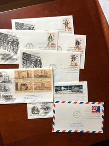 7 Diff FDs; Historic Presvn block(4); Uniforms, 8c SpaceRover, 9c Air Card(1971) - Picture 1 of 3