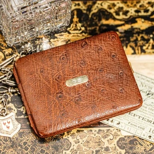 Handsome Art Deco Luxury Antique Ostrich Leather Wallet 14k Gold Plaque Case - Picture 1 of 11