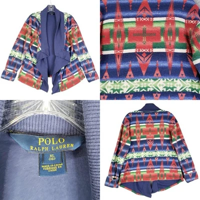 Cardigã Polo Ralph Lauren Suéter Meninas Extra Grande 16 Southwestern Terry Malha Western - Imagem 1 de 4