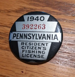 Pennsylvania FISHING LICENSE BUTTON 1940 PA Pin Pinback Badge - Bild 1 von 3