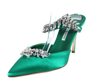MANOLO BLAHNIK $1,565 Tacones LURUM Verde Cristal Satinado Adornado 39 - Imagen 1 de 16