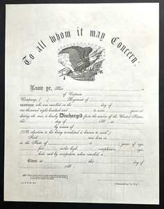 1860s Genuine Antique Unused Civil War Discharge Certificate Guaranteed - Picture 1 of 2