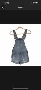 Forever 21 Jr Sz 24 Shortalls Overalls Distressed Light Wash Denim Jean  - Picture 1 of 11