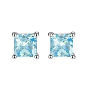 14k White Gold Plated Over Sterling Silver 2 Carat Princess Cut Created Blue Top - Picture 1 of 2