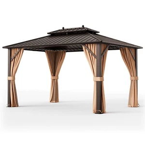 10'x13' Patio Double-Roof Hardtop Gazebo w/ Galvanized Steel Roof Aluminum Frame - Picture 1 of 10