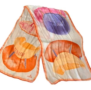 FENDI Scarf Silk Chairs Orange Pink 60x15 - Picture 1 of 12