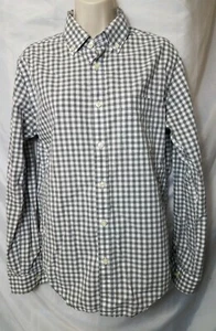 Merona Men Small Grey White Check Plaid Long Sleeve Button Casual Collar Shirt  - Picture 1 of 12