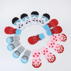 4pcs Non-Slip Dog Socks Knitted Pet Puppy Shoes Paw Print for S/M/L Dogs Cats☽ - Picture 1 of 18