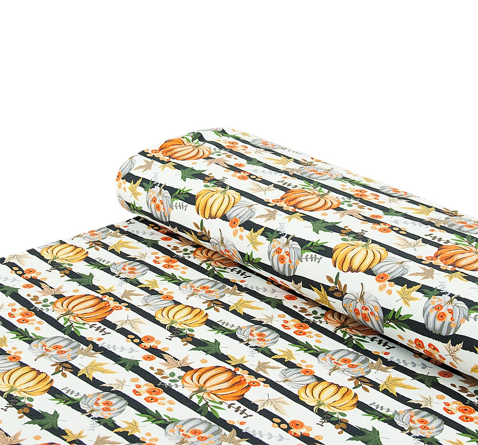 Baumwoll - Sweat Stoff angeraut Streifen Kürbisse - Meterware ab 25 x 160 cm - Bild 1 von 1