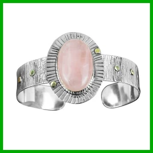 925 Silver Heart Chakra Rose Quartz Stone Bezel Handmade Engagement New Bangle - Picture 1 of 7