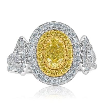 GIA Certified 1.58 CT Natural Fancy Yellow Oval Diamond Ring 18k White Gold - Image 1 of 4