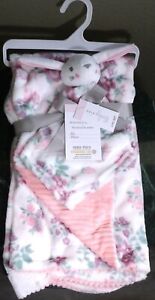 NEW Baby Kiss Reversible Blanket & Security Blanket Toy Bunny Flowers Girls
