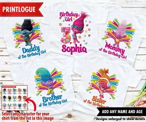 Maglietta compleanno Trolls, T-shirt Disney Trolls World Tour, magliette famiglia compleanno - Foto 1 di 6