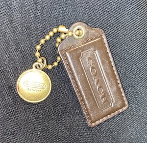 COACH LEATHER KEY FOB WITH METAL CHARM GOLD BRASS KEYCHAIN HANGTAG TAG 2-1/2” - Picture 1 of 10