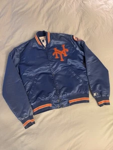 VTG 90s MLB NEW YORK METS STARTER AUTHENTIC SATIN JACKET MADE IN USA SIZE M - Picture 1 of 9
