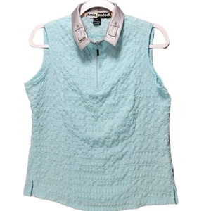 Jamie Sadock Golf Top Womens M Blue Polo Athletic Metallic Preppy Puckered Light - Picture 1 of 17