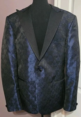 Chaqueta Blazer Egara Para Hombre 42R Azul y Negro Satén Paisley Calce Ajustado Forrada Chaqueta Foto 1 de 4