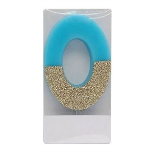 Number 0 Glitter Candle Blue/Gold - Spritz: Birthday Cake Decoration, Wax, 4" - Picture 1 of 1