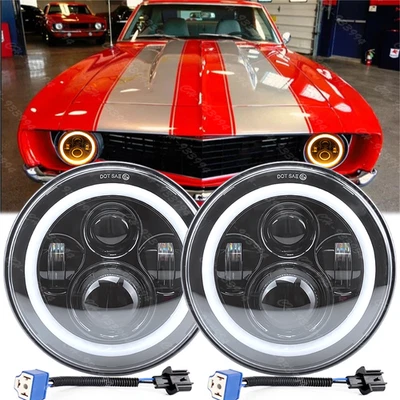Par de faros LED redondos de 7 pulgadas Halo DRL Hi-Lo Beam aptos para Chevy Camaro 1967-1981 Foto 1 de 4