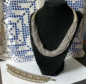 Lucky Brand Multi-Strand Bead Fashion Necklace & Bracelet Silver Tone Gray N123 - Picture 1 of 7