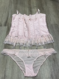 Ann Summers Pink Animal Print Boned Corset & Brief Size 16 - Retro Vintage