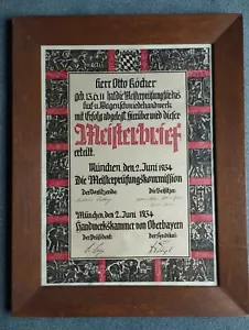 Meisterbrief Hufschmied Wagenschmied München 1934 - Sehr Dekorativ 65 x 50 cm - Bild 1 von 6