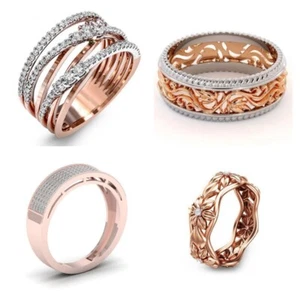 Size 6-11 Fashion Alloy Wedding Inlay Diamond Brass White Zircon Men Women Rings - Picture 1 of 23