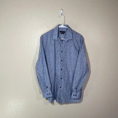 Camisa John Varvatos Para Hombres 16 Delgada Azul Floral Manga Larga Vestido con Botones Foto 1 de 4